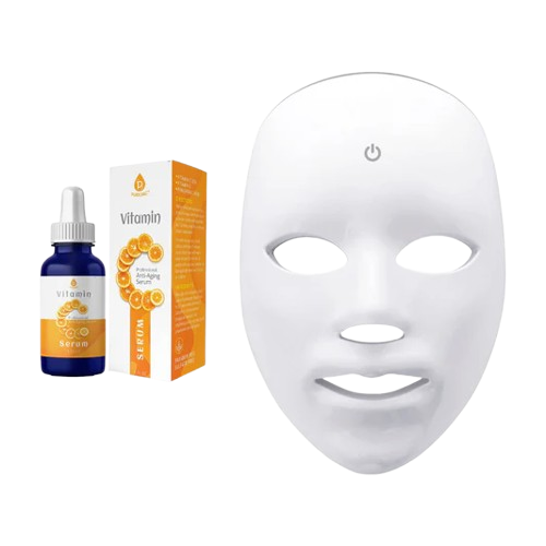 Pursonic LED Skincare Bundle – 7-in-1 LED Light Therapy Face Mask + Vitamin C Serum (3 oz)